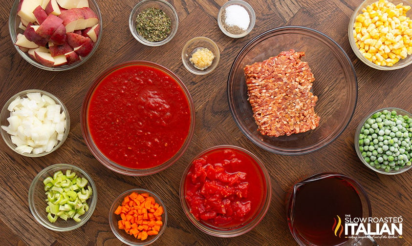 ingredients for Sausage Soup in the crock pot