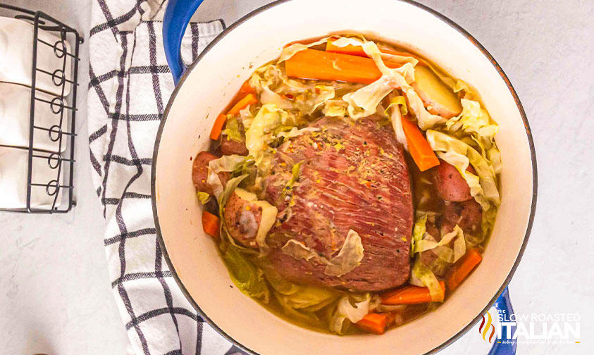 top view of corned beef and cabbage