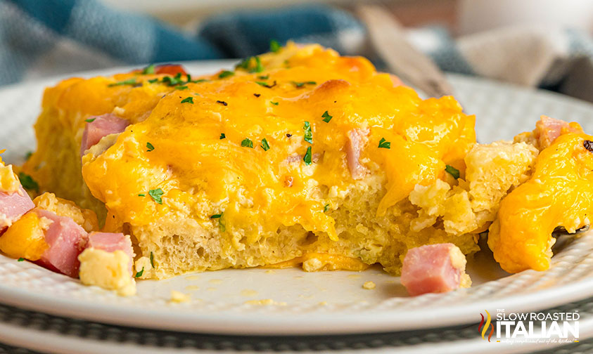 cracker barrel egg and ham casserole on a white plate