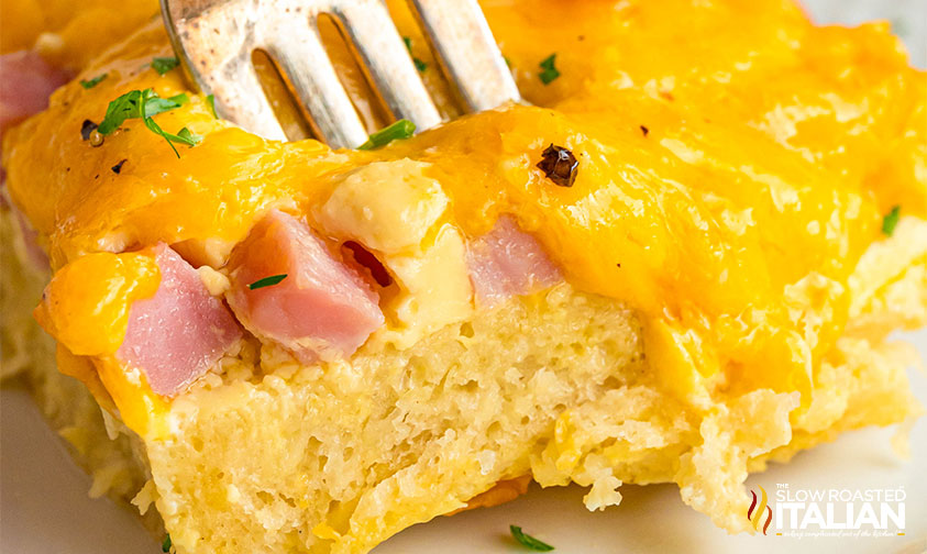 closeup of Cracker Barrel Egg and Ham casserole