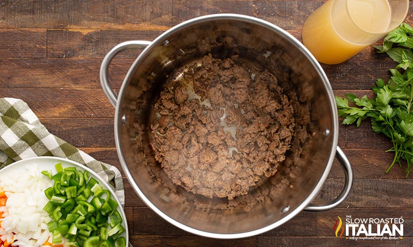 browned sausage in a large pot