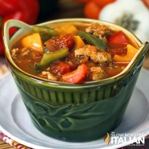 closeup of sausage and pepper soup