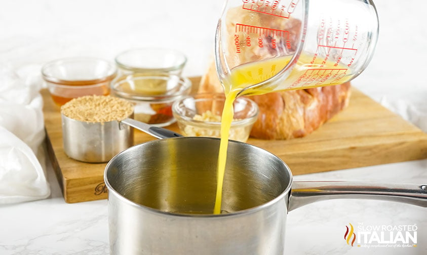 adding ingredients to a small saucepan