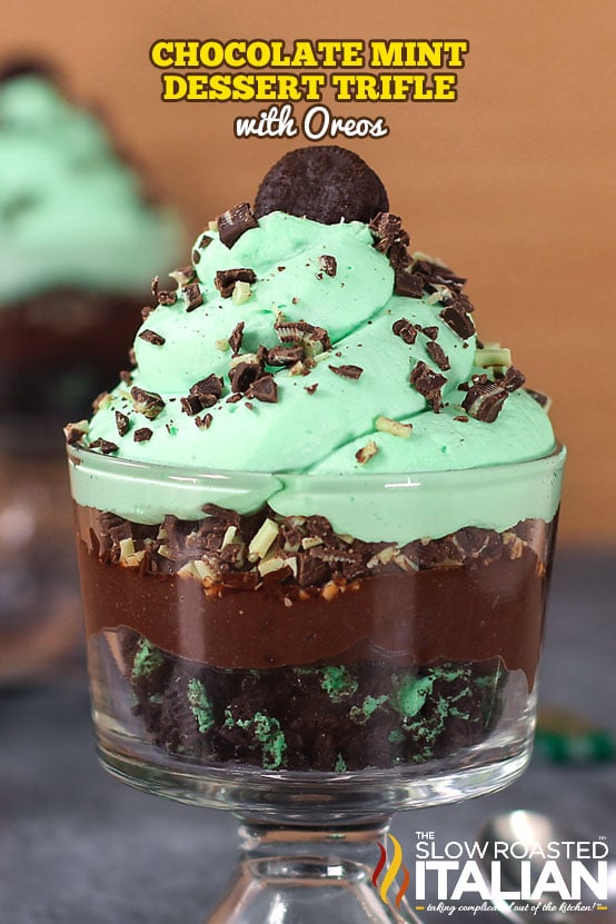 titled: Chocolate Mint Dessert Trifle with Oreos