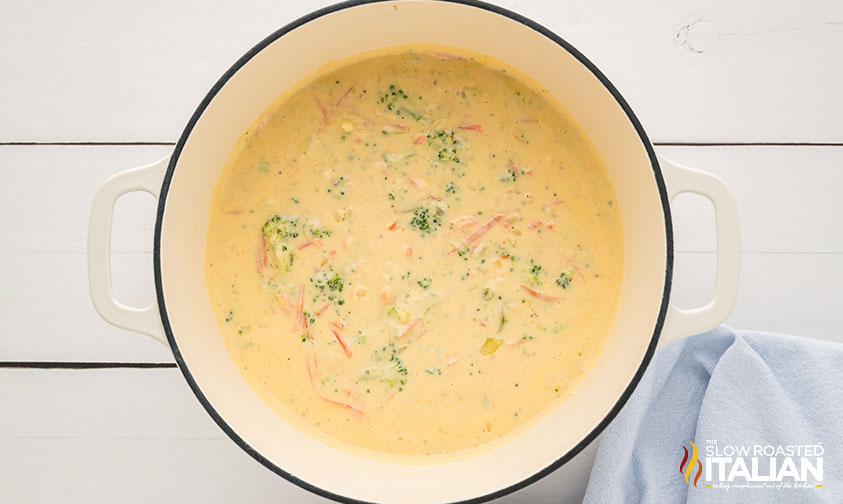 creamy panera broccoli cheddar soup in a large pot