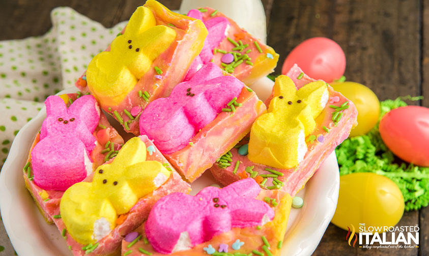 closeup of easter peeps marshmallow fudge