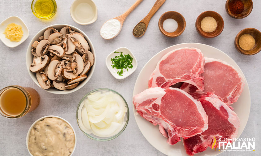 ingredients for slow cooker pork chops with mushroom soup