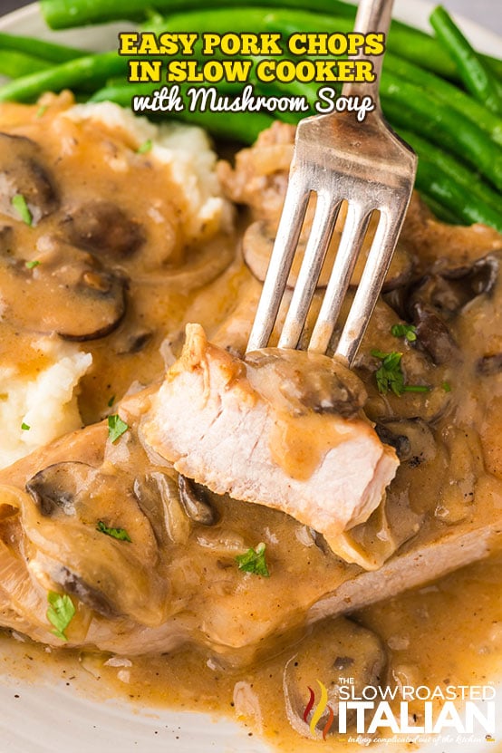 titled: Easy Pork Chops In Slow Cooker With Mushroom Soup