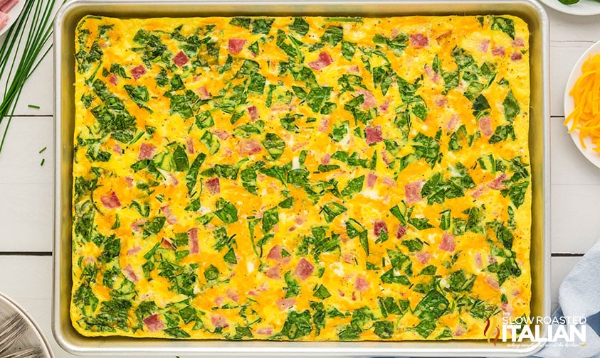 easy sheet pan eggs cooked and ready to eat