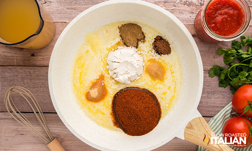 seasoning and flour mixed with melted butter in a skillet