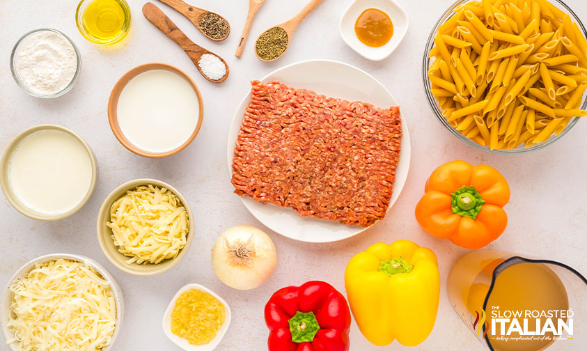 ingredients for sausage and peppers pasts