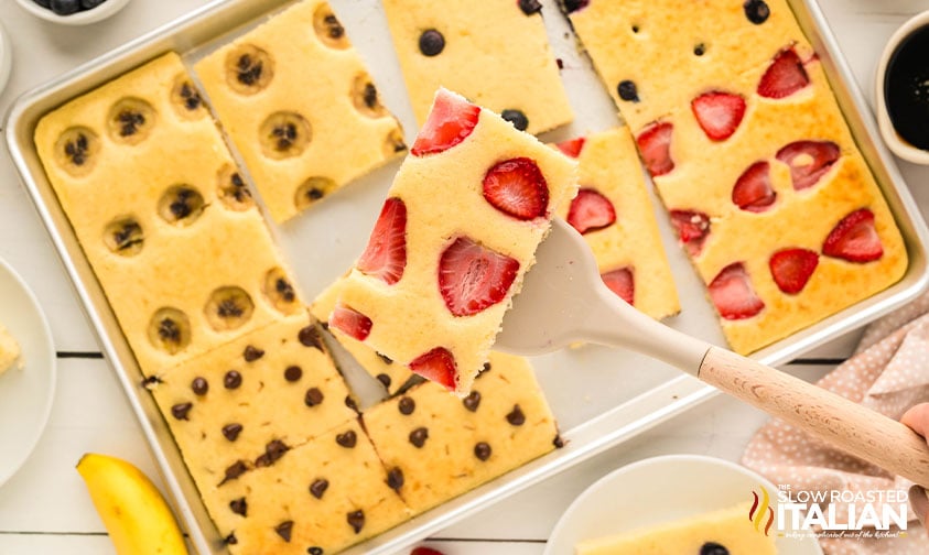 closeup of sheet pan pancakes