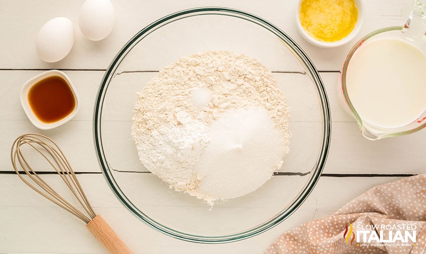 dry pancake ingredients in a large bowl