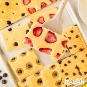 closeup of sheet pan pancakes recipe