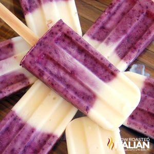 closeup of stacked blueberry popsicles