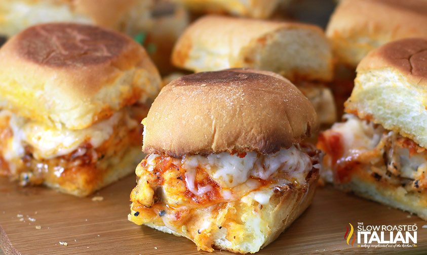 side view: chicken parm sliders recipe after baking